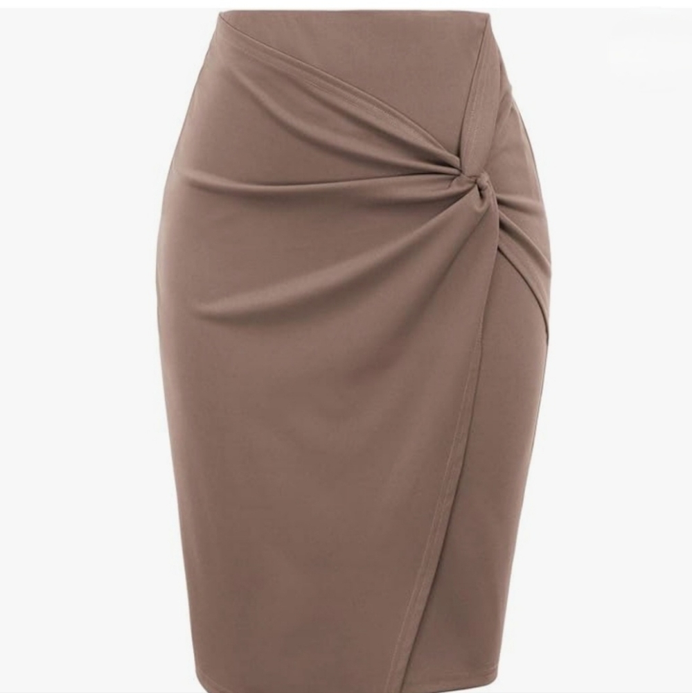 NWT Kate Kasin Asymmetrical Light Coffee Faux Wrap Pencil Skirt - Sz 2XL